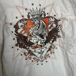 Y2K Embroidered Studded Button Down Shirt Men’s XL | Crest Graphic Streetwe